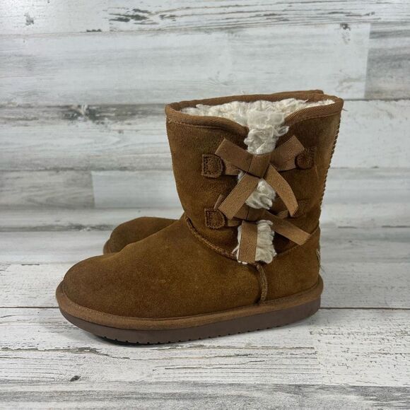 UGG Womens Koolaburra Victoria Short Soft Suede Bow Ankle Boots Brown Size 1 - Picture 2 of 8